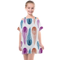 Pen Peacock Colors Colored Pattern Kids  One Piece Chiffon Dress