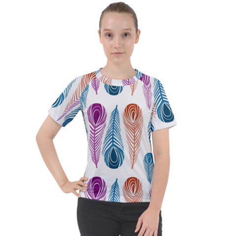 Pen Peacock Colors Colored Pattern Women s Sport Raglan T-shirt by Maspions