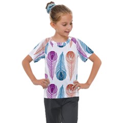 Pen Peacock Colors Colored Pattern Kids  Mesh Piece T-shirt