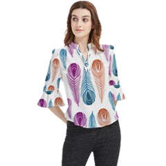 Pen Peacock Colors Colored Pattern Loose Horn Sleeve Chiffon Blouse