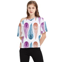 Pen Peacock Colors Colored Pattern One Shoulder Cut Out T-shirt