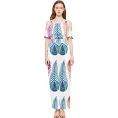 Pen Peacock Colors Colored Pattern Draped Sleeveless Chiffon Jumpsuit