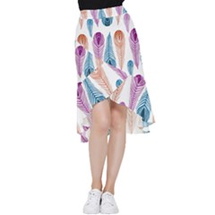 Pen Peacock Colors Colored Pattern Frill Hi Low Chiffon Skirt