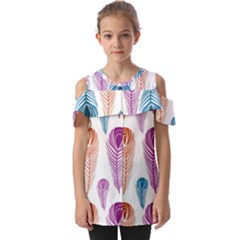 Pen Peacock Colors Colored Pattern Fold Over Open Sleeve Top