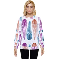 Pen Peacock Colors Colored Pattern Hidden Pocket Sweatshirt