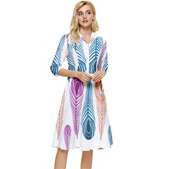 Pen Peacock Colors Colored Pattern Classy Knee Length Dress by Maspions