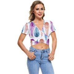 Pen Peacock Colors Colored Pattern Short Sleeve Foldover T-shirt