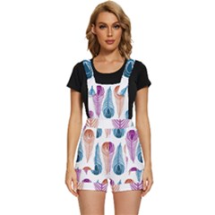 Pen Peacock Colors Colored Pattern Short Overalls