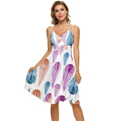 Pen Peacock Colors Colored Pattern Sleeveless Tie Front Chiffon Dress by Maspions