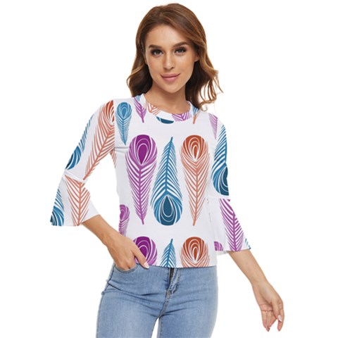 Pen Peacock Colors Colored Pattern Bell Sleeve Top by Maspions