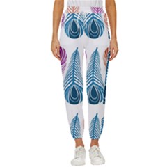 Pen Peacock Colors Colored Pattern Women s Cropped Drawstring Pants by Maspions