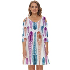 Pen Peacock Colors Colored Pattern Shoulder Cut Out Zip Up Dress