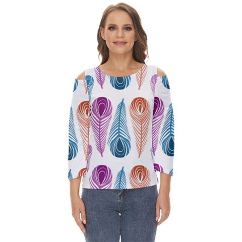 Pen Peacock Colors Colored Pattern Cut Out Wide Sleeve Top by Maspions