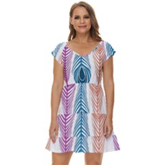 Pen Peacock Colors Colored Pattern Short Sleeve Tiered Mini Dress by Maspions