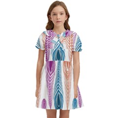 Pen Peacock Colors Colored Pattern Kids  Bow Tie Puff Sleeve Dress