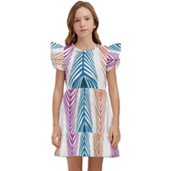 Pen Peacock Colors Colored Pattern Kids  Winged Sleeve Dress