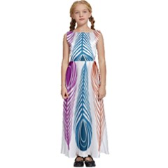 Pen Peacock Colors Colored Pattern Kids  Satin Sleeveless Maxi Dress