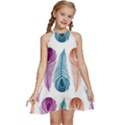 Pen Peacock Colors Colored Pattern Kids  Halter Collar Waist Tie Chiffon Dress View1