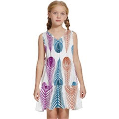 Pen Peacock Colors Colored Pattern Kids  Sleeveless Tiered Mini Dress