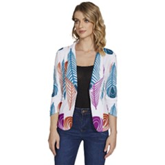 Pen Peacock Colors Colored Pattern Women s One-button 3/4 Sleeve Short Jacket