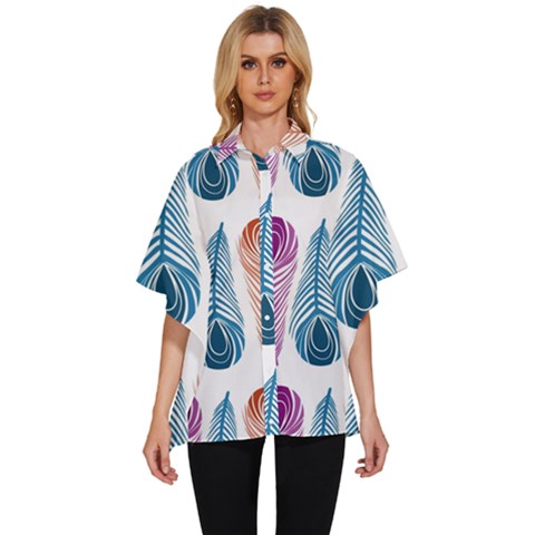 Pen Peacock Colors Colored Pattern Women s Batwing Button Up Shirt by Maspions