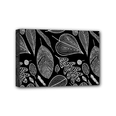 Leaves Flora Black White Nature Mini Canvas 6  X 4  (stretched)