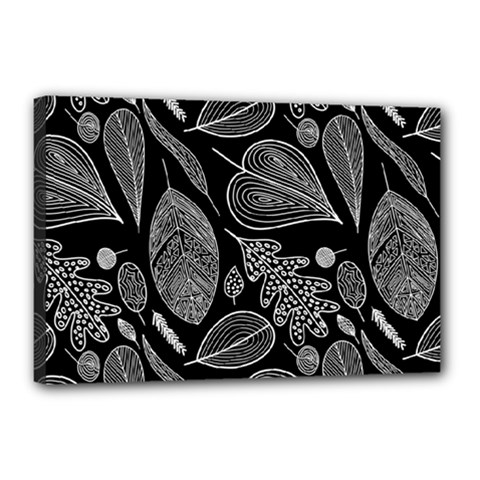 Leaves Flora Black White Nature Canvas 18  X 12  (stretched)