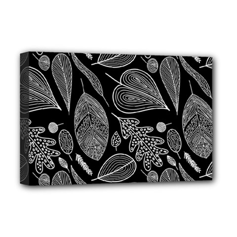 Leaves Flora Black White Nature Deluxe Canvas 18  X 12  (stretched)