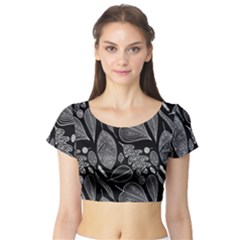 Leaves Flora Black White Nature Short Sleeve Crop Top