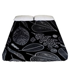 Leaves Flora Black White Nature Fitted Sheet (queen Size)