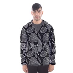 Leaves Flora Black White Nature Men s Hooded Windbreaker