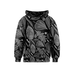 Leaves Flora Black White Nature Kids  Pullover Hoodie by Maspions