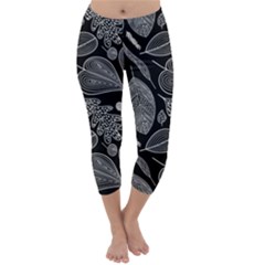 Leaves Flora Black White Nature Capri Winter Leggings 