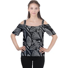 Leaves Flora Black White Nature Cutout Shoulder T-shirt