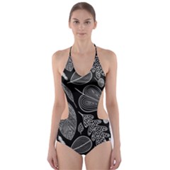 Leaves Flora Black White Nature Cut-out One Piece Swimsuit