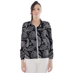 Leaves Flora Black White Nature Women s Windbreaker