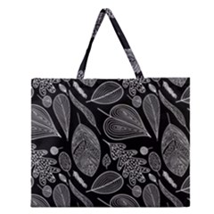 Leaves Flora Black White Nature Zipper Large Tote Bag