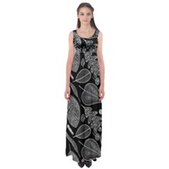 Leaves Flora Black White Nature Empire Waist Maxi Dress