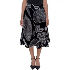 Leaves Flora Black White Nature Perfect Length Midi Skirt