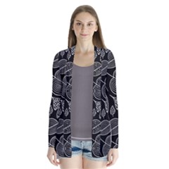 Leaves Flora Black White Nature Drape Collar Cardigan