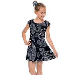 Leaves Flora Black White Nature Kids  Cap Sleeve Dress