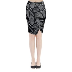 Leaves Flora Black White Nature Midi Wrap Pencil Skirt