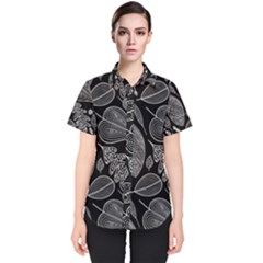 Leaves Flora Black White Nature Women s Short Sleeve Shirt