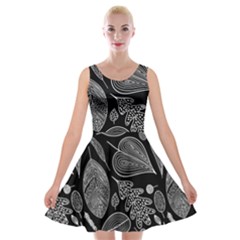 Leaves Flora Black White Nature Velvet Skater Dress