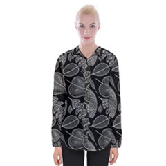 Leaves Flora Black White Nature Womens Long Sleeve Shirt