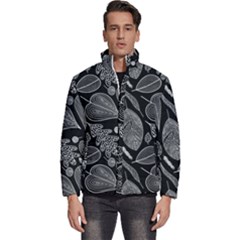 Leaves Flora Black White Nature Men s Puffer Bubble Jacket Coat by Maspions