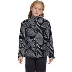 Leaves Flora Black White Nature Kids  Puffer Bubble Jacket Coat by Maspions