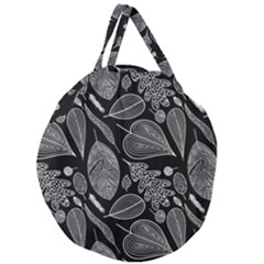 Leaves Flora Black White Nature Giant Round Zipper Tote