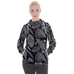 Leaves Flora Black White Nature Women s Hooded Pullover by Maspions