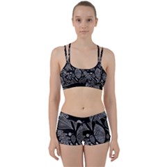 Leaves Flora Black White Nature Perfect Fit Gym Set